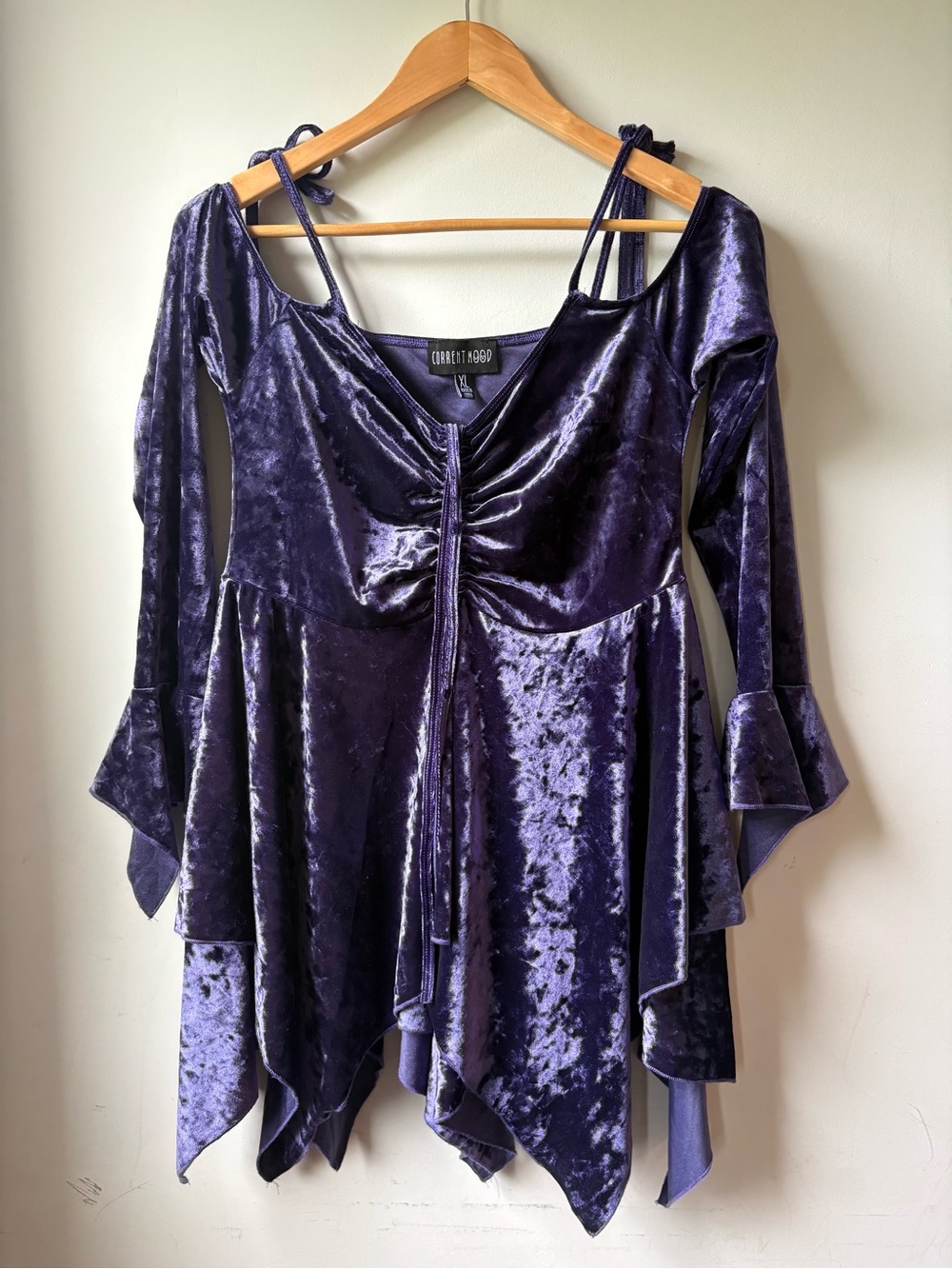 Current Mood Purple Crushed Velvet Handkerchief-Hem Tunic
